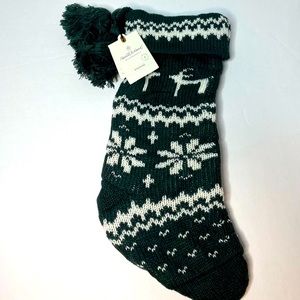 Hearth & Hand Set of 2 Green Knit Stocking Snowflake Reindeer W/ Tassels NEW!